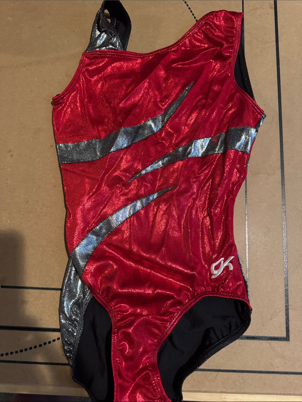 GK Red and Silver Metallic One-Piece Leotard